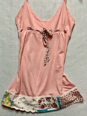Y2K VTG Swetees M Pink Patchwork Lace Floral Babydoll Cami Fairy Coquette Top